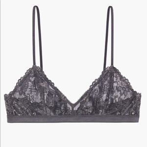 Savage X Fenty Bling Floral Lace and Mesh Bralette Blackened Grey Pearl